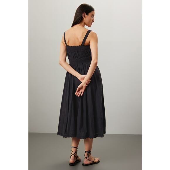 THE GREAT Black 100% Cotton Cachet Midi Lace Detail Button Midi Dress Size 2 - Picture 3 of 16